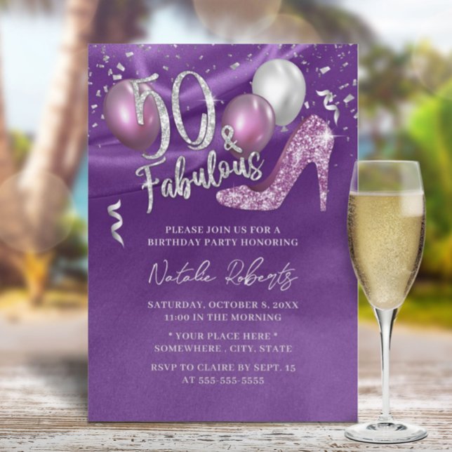 Invitación Fabuloso 50 Chica púrpura moderno SIlk 50 cumpleañ (Subido por el creador)