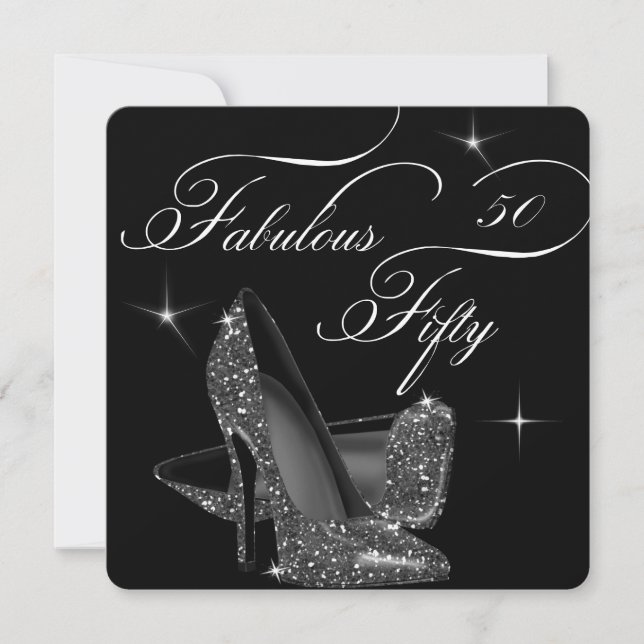 Invitación Fabuloso 50 cincuenta Black White High Heels Cumpl (Anverso)