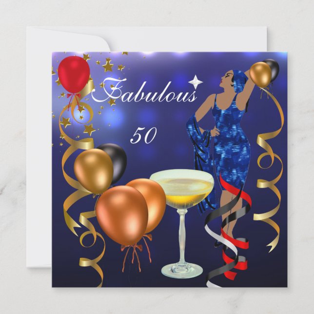 Invitación Fabuloso 50 Cincuenta Diva Luz Roja Azul Negro (Anverso)