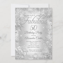 Invitación Fabuloso 50 Copo de Perla Blanca Plateado
