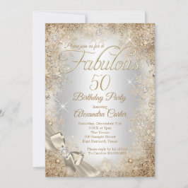 Invitación Fabuloso 50 copos de nieve de la crema de perla be