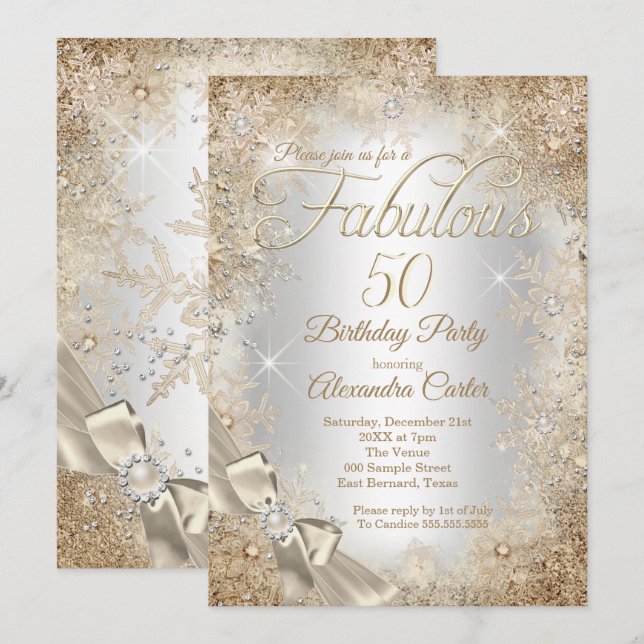 Invitación Fabuloso 50 copos de nieve de la crema de perla be (Anverso / Reverso)