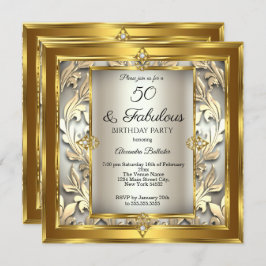Invitación Fabuloso 50 Cream Gold floral Damask Cumpleaños