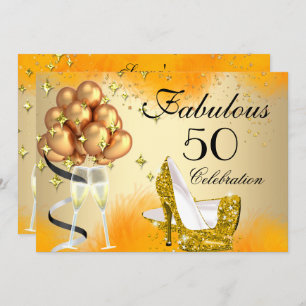 Invitación Fabuloso 50 Cream Gold Yellow High Heels Cumpleaño