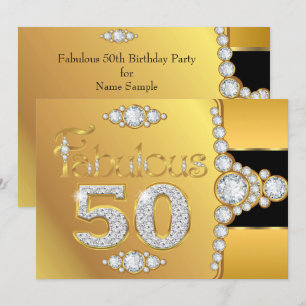 Invitación Fabuloso 50 Cumpleaños 50º Aniversario Oro Negro D