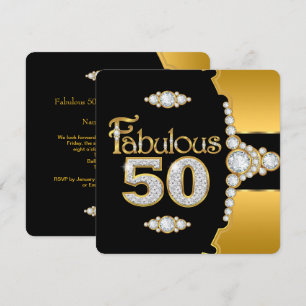 Invitación Fabuloso 50 cumpleaños 50º Diamante Negro Oro 2