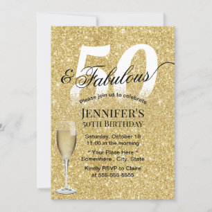 Invitación Fabuloso 50 cumpleaños Champagne Purpurina de oro