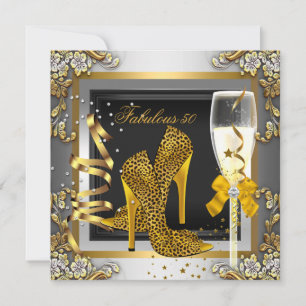 Invitación Fabuloso 50 cumpleaños champán oro plata leopardo