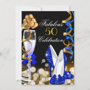 Invitación Fabuloso 50 cumpleaños de azul real negro y dorado