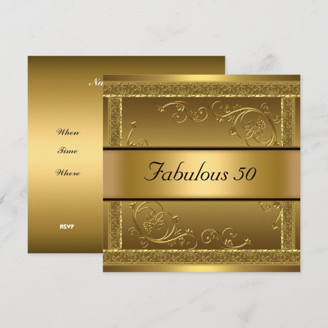 Invitación Fabuloso 50 cumpleaños de fiesta de oro (Anverso / Reverso)