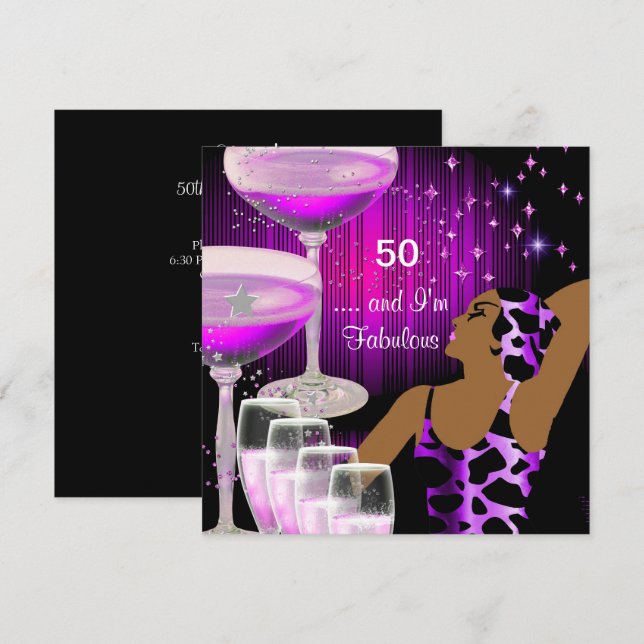 Invitación Fabuloso 50 cumpleaños Diva Fabulous Purple Pink (Anverso / Reverso)