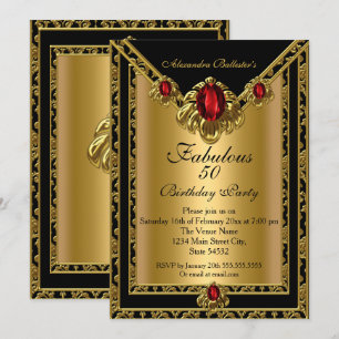 Invitación Fabuloso 50 Cumpleaños Elegante Damasco Dorado Roj