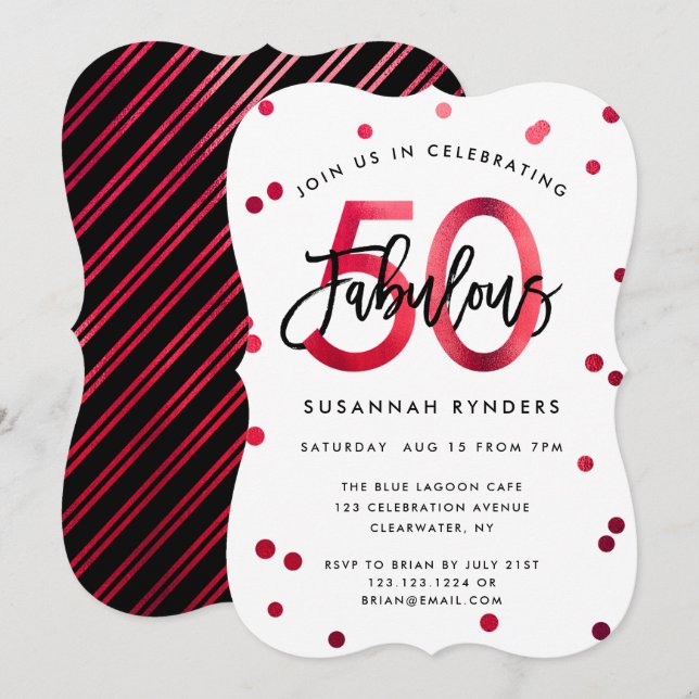 Invitación Fabuloso 50 | Cumpleaños elegante y moderna con pi (Anverso / Reverso)