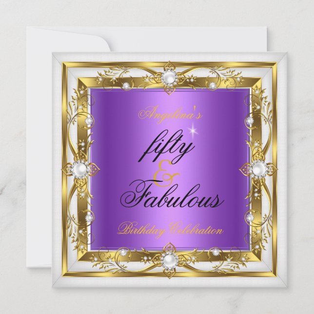 Invitación Fabuloso 50 cumpleaños fiesta de la Perla Blanca M (Anverso)