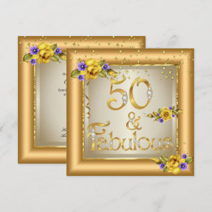 Invitación Fabuloso 50 cumpleaños Fiesta de oro Flor amarilla