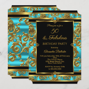 Invitación Fabuloso 50 cumpleaños Verde azulado Blue Jewel Da