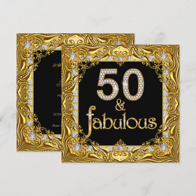 Invitación Fabuloso 50 Diamante de Oro en la fiesta de cumple (Anverso / Reverso)