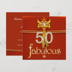 Invitación Fabuloso 50 Diamond Gold Deep Red Birthday Party