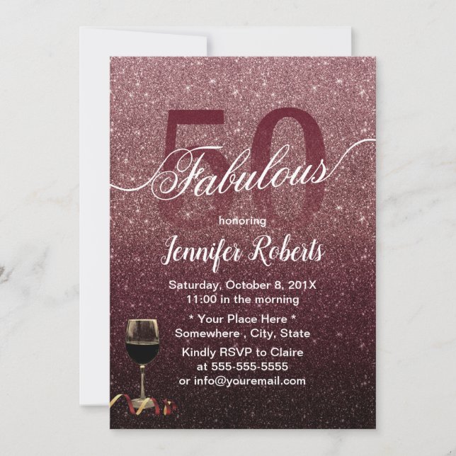 Invitación Fabuloso 50 Dorado moderno Rosa y cumpleaños de Bo (Anverso)
