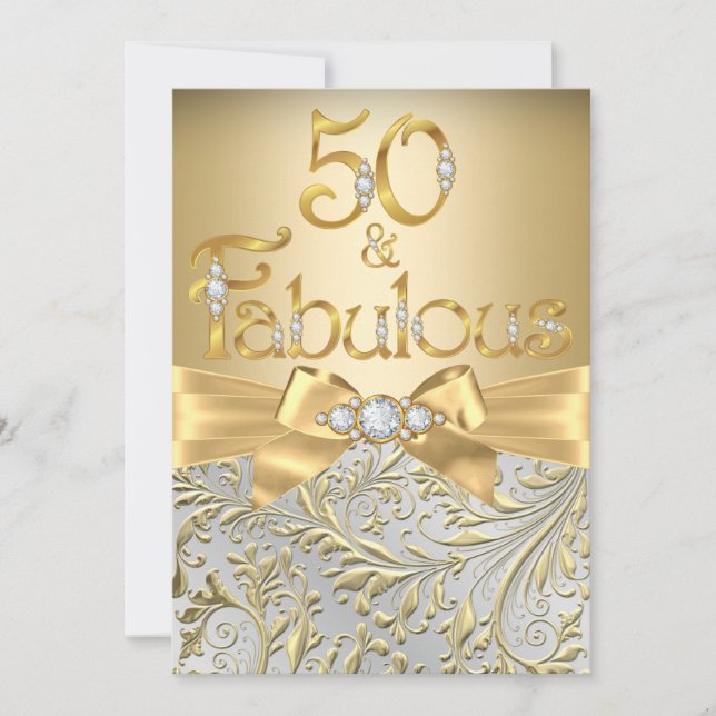 Invitación Fabuloso 50 Elegante Diamante de Oro (Anverso)