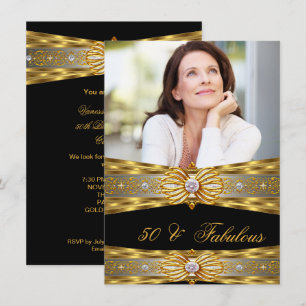 Invitación Fabuloso 50 Elegante Diamante Joya Oro Negro Foto 
