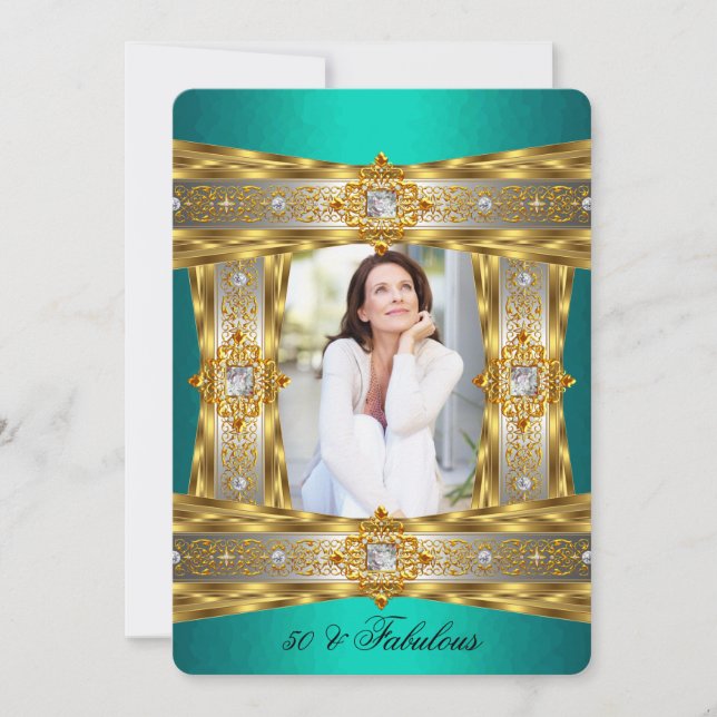 Invitación Fabuloso 50 Elegante Gema De Diamantes Oro Jade Fo (Anverso)