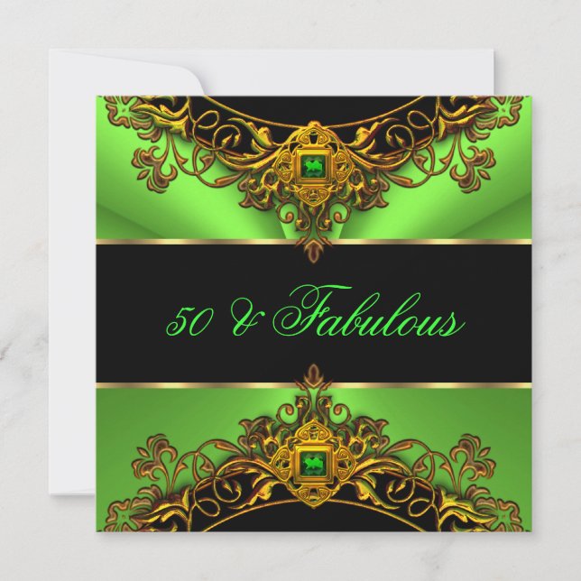 Invitación Fabuloso 50 Elite Green Lime Black Gold Birthday (Anverso)