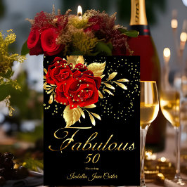 Invitación Fabuloso 50 Exótico Rosa Rojo Floral Negro Oro