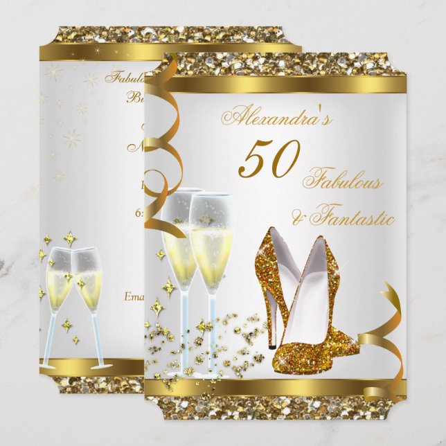 Invitación Fabuloso 50 Fantástica Fiesta de Aniversario de lo (Anverso / Reverso)