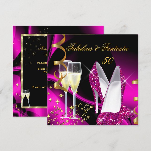 Invitación Fabuloso 50 Fantástico Cumpleaños Abstracto Rosa D (Anverso / Reverso)