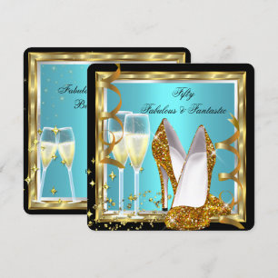 Invitación Fabuloso 50 Fantástico Cumpleaños Blanco Turquesa 