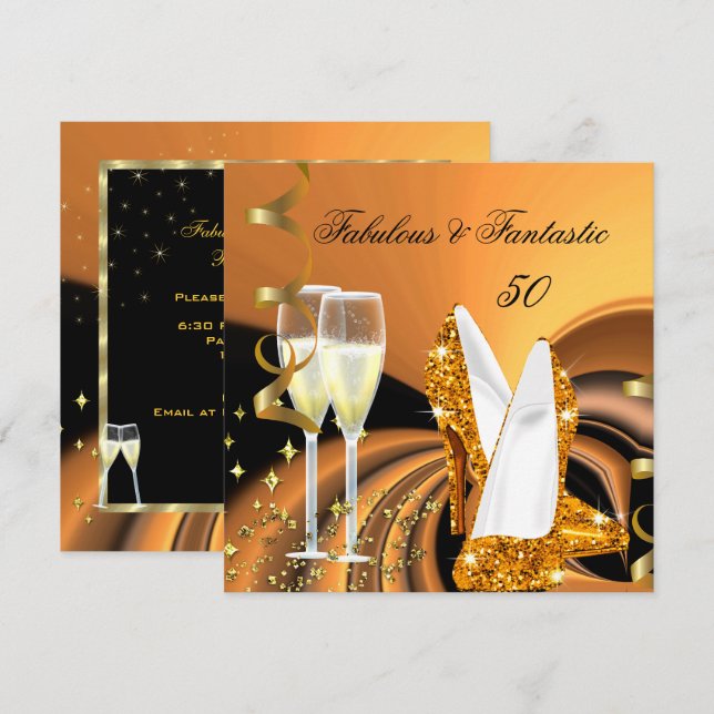 Invitación Fabuloso 50 Fantástico Cumpleaños Fiesta Abstracta (Anverso / Reverso)