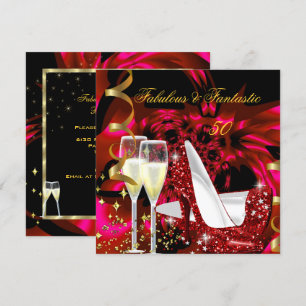 Invitación Fabuloso 50 Fantástico Cumpleaños Rojo Oro Abstrac