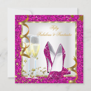 Invitación Fabuloso 50 Fantástico Cumpleaños Rosa Blanco Oro