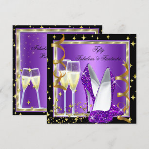 Invitación Fabuloso 50 Fantástico Fiesta de Morado Negro Oro