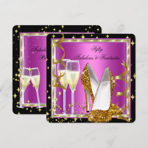 Invitación Fabuloso 50 Fantástico Fiesta Rosa Negro Blanco Do