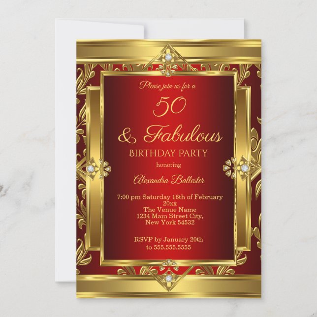 Invitación Fabuloso 50 fiesta de cumpleaños de Damasco de Oro (Anverso)