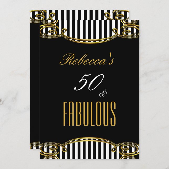 Invitación Fabuloso 50 Fiesta de cumpleaños de la franja blan (Anverso / Reverso)