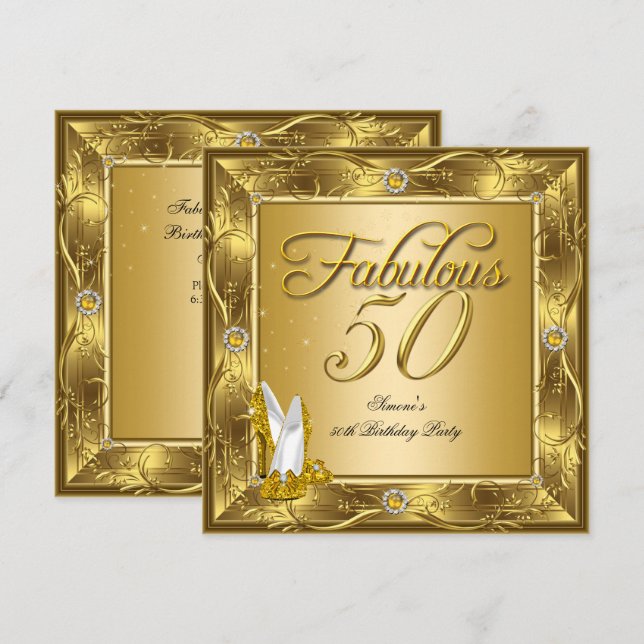 Invitación Fabuloso 50 Fiesta de cumpleaños de tacones altos  (Anverso / Reverso)