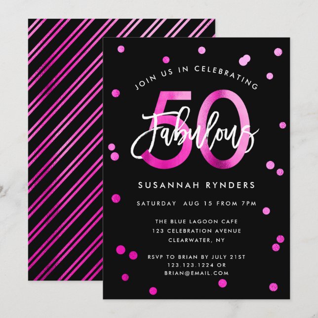 Invitación Fabuloso 50 | Fiesta de cumpleaños rosado de Moda  (Anverso / Reverso)