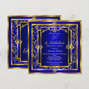 Invitación Fabuloso 50 Fiesta de cumpleaños Royal Blue Gold D