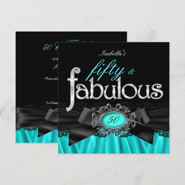 Invitación Fabuloso 50 fiesta de cumpleaños Verde azulada de  (Anverso / Reverso)