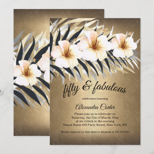 Invitación Fabuloso 50 fiesta de Hibiscus marrón beige platea