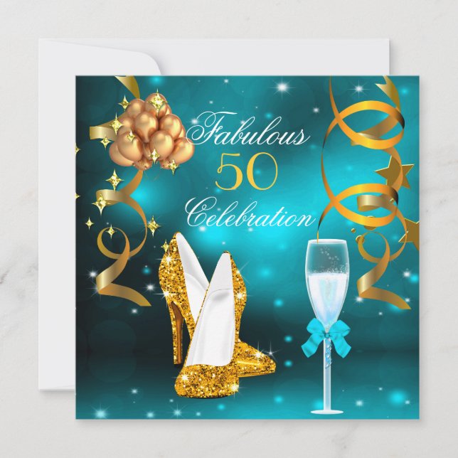Invitación Fabuloso 50 Fiesta Verde azulado de tacón alto de  (Anverso)