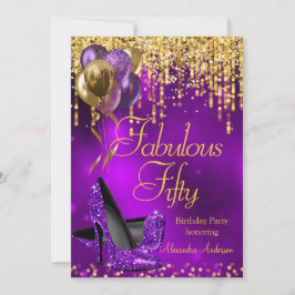 Invitación Fabuloso 50 Fiestas Morado Purpurina Oro Alto