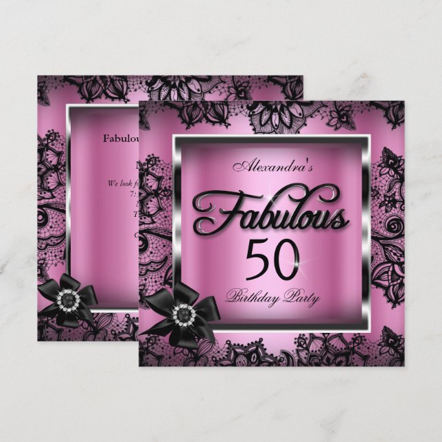 Invitación Fabuloso 50 Fiestas Perla Lace Negra de Damasco Ro (Anverso / Reverso)