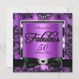 Invitación Fabuloso 50 Fiestas Purple Damask Black Lace
