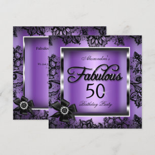 Invitación Fabuloso 50 Fiestas Purple Damask Black Lace Pearl
