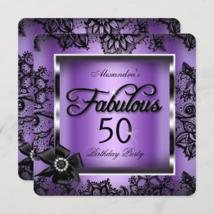 Invitación Fabuloso 50 Fiestas Purple Damask Black Lace Pearl