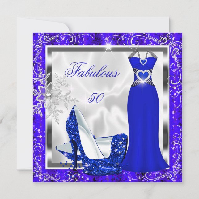 Invitación Fabuloso 50 Fiestas Tallos de vestir Royal Blue Si (Anverso)